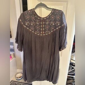 Entro Charcoal Embroidered Blouse Tunic top